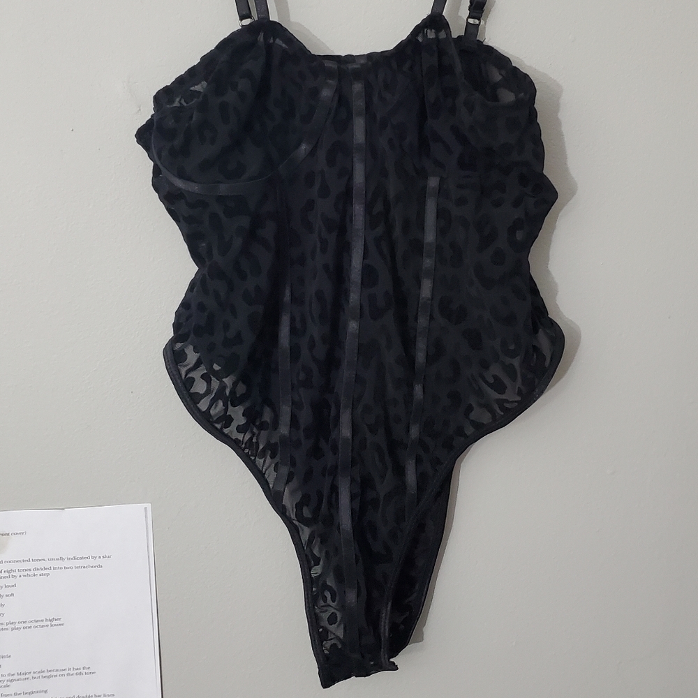 Black Sheer Velvet Leopard Print Bodysuit